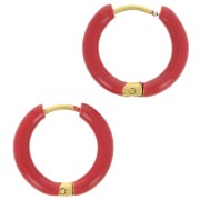 Orecchini a cerchio rotondi da 17 mm con resina epossidica - Acciaio inossidabile 304 Dorato - Rosso x2