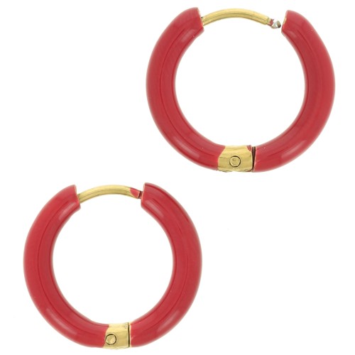 Orecchini a cerchio tondo da 17 mm con resina epossidica - Acciaio inossidabile 304L Gold - Rosso x2