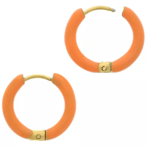 Orecchini a cerchio tondo da 17 mm con resina epossidica - Acciaio inossidabile 304L Gold - Arancione x2