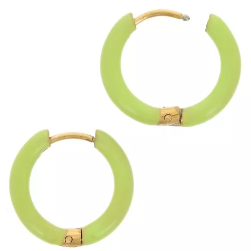 Orecchini a cerchio tondo da 17 mm con resina epossidica - Acciaio inossidabile 304L Gold - Verde chiaro x2