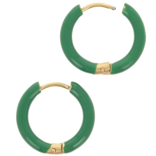 Orecchini a cerchio tondo da 17 mm con resina epossidica - Acciaio inossidabile 304L Gold - Verde abete x2
