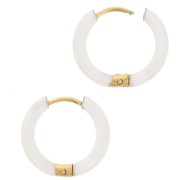 Orecchini a cerchio rotondi da 17,5 mm con resina epossidica - Acciaio inossidabile 304 Dorato - Bianco x2