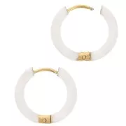 Orecchini a cerchio rotondi da 17,5 mm con resina epossidica - Acciaio inossidabile 304 Dorato - Bianco x2