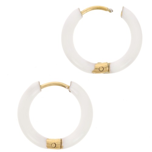 Orecchini a cerchio rotondi da 17,5 mm con resina epossidica - Acciaio inossidabile 304 Dorato - Bianco x2