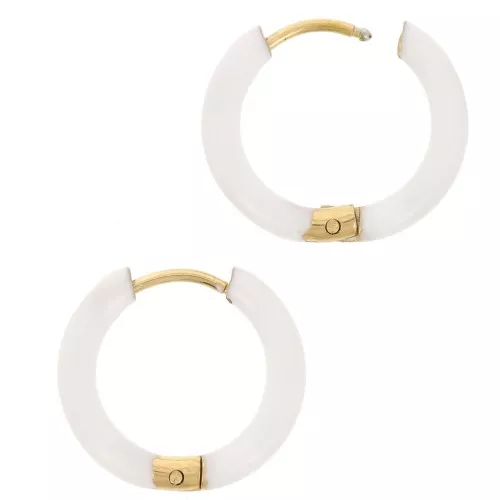 Orecchini a cerchio rotondi da 17,5 mm con resina epossidica - Acciaio inossidabile 304 Dorato - Bianco x2