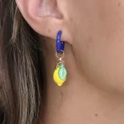 Orecchini a cerchio tondo da 17 mm con resina epossidica - Acciaio inossidabile 304L Gold - Blu scuro x2