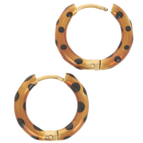Orecchini a cerchio tondo da 17 mm con resina epossidica in acciaio inox 304L Oro - Rame con pois neri x2