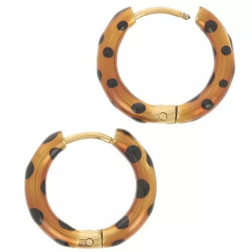 Orecchini a cerchio tondo da 17 mm con resina epossidica in acciaio inox 304L Oro - Rame con pois neri x2