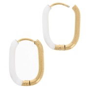 Orecchini a cerchio ovale 21x15 mm con resina epossidica - Acciaio inossidabile 304L - Oro - Bianco x2|raw }}