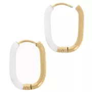 Orecchini a cerchio ovali 21x15 mm con resina epossidica - Acciaio inossidabile 304 - Dorati - Bianchi x2