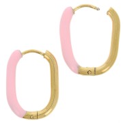 Orecchini a cerchio ovale 21x15 mm con resina epossidica - Acciaio inossidabile 304L - Oro - Rosa chiaro x2