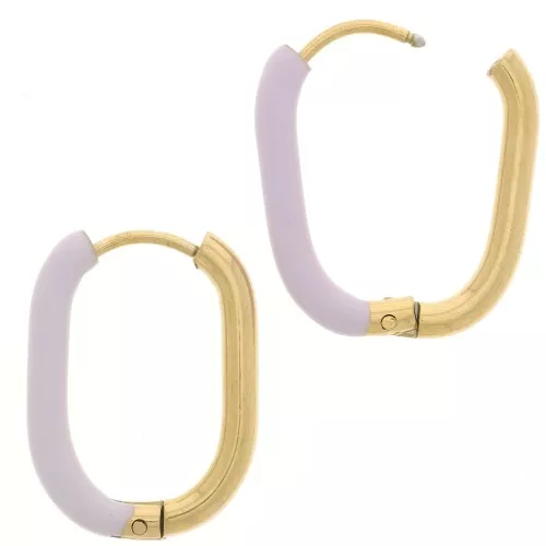 Orecchini a cerchio ovale 21x15 mm con resina epossidica - Acciaio inossidabile 304L - Oro - Lilla x2