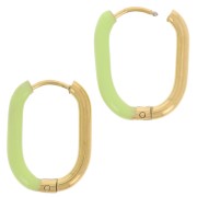 Orecchini a cerchio ovale 21x15 mm con resina epossidica - Acciaio inossidabile 304L - Oro - Verde chiaro x2|raw }}