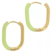 Orecchini a cerchio ovale 21x15 mm con resina epossidica - Acciaio inossidabile 304L - Oro - Verde chiaro x2