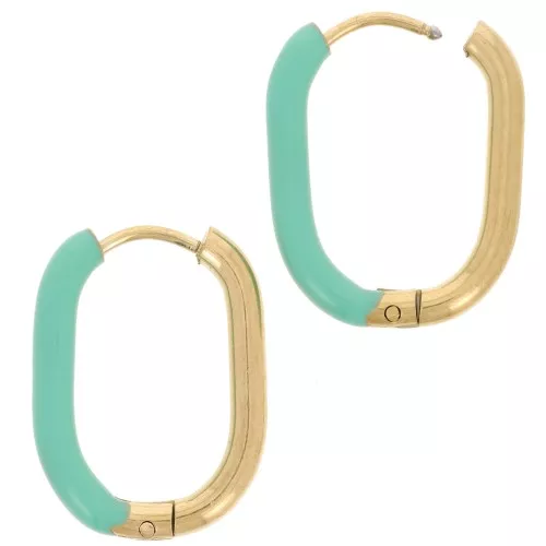 Orecchini a cerchio ovali 21x15mm con resina epossidica - Acciaio inossidabile 304L - Oro Turchese Verde x2