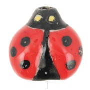 Perla Coccinella in ceramica 16 mm - Rosso - Nero x1