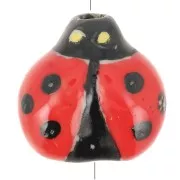 Perla Coccinella in ceramica 16 mm - Rosso - Nero x1
