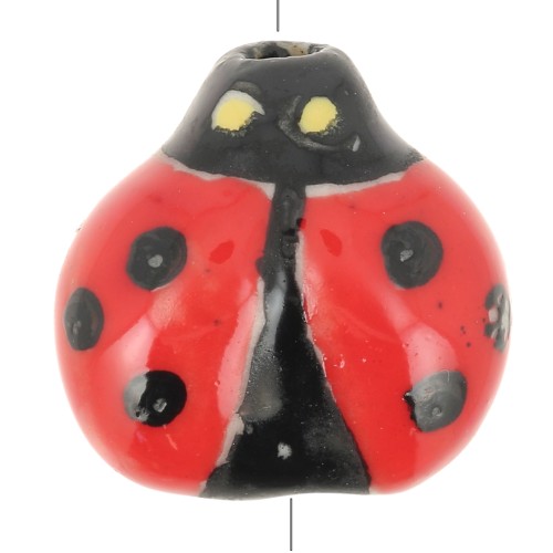 Perla Coccinella in ceramica 16 mm - Rosso - Nero x1