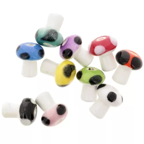 Perline a fungo in ceramica 12 mm - Multicolore x10