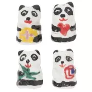 Perline Panda in ceramica 19x13 mm - Bianco - Nero x4