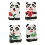 Perline Panda in ceramica 19x13 mm - Bianco - Nero x4