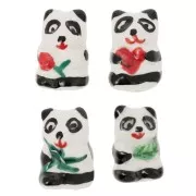 Perline Panda in ceramica 19x13 mm - Bianco - Nero x4