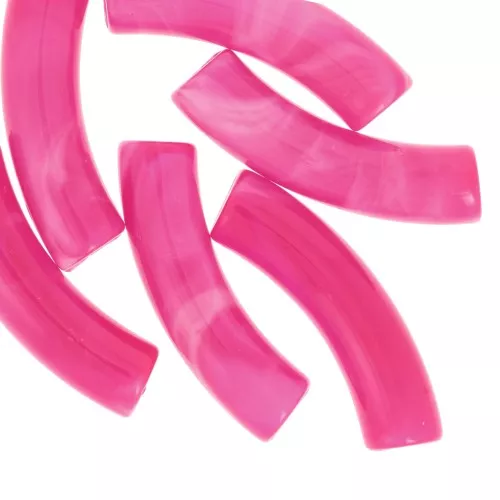 Perline tubolari curve 32x8 mm in acrilico traslucido - Fucsia marmorizzato x6