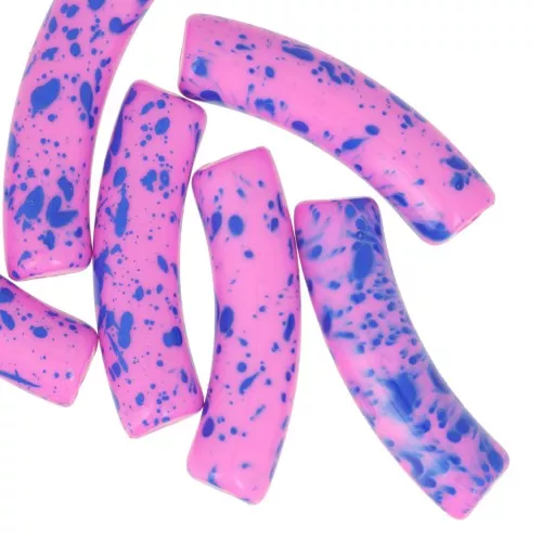 Perline tubolari curve 32x8 mm in acrilico opaco - Fucsia screziato di blu x6
