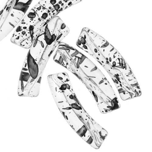 Perle tubulari in acrilico trasparenti 32x8 mm - Nero screziato x6