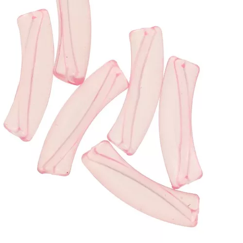 Perline tubolari curve 32x8 mm in acrilico trasparente - Rosa chiaro x6