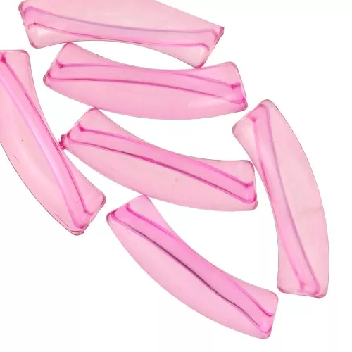 Perline tubolari curve 32x8 mm in acrilico trasparente - Rosa x6