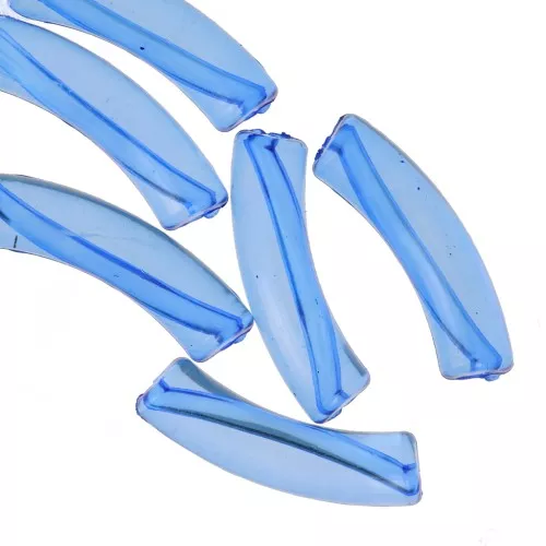 Perline tubolari curve 32x8 mm in acrilico trasparente - Royal Blue x6