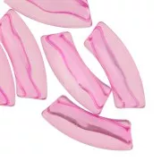 Perline tubolari curve in acrilico trasparente 35x11 mm - Rosa x6