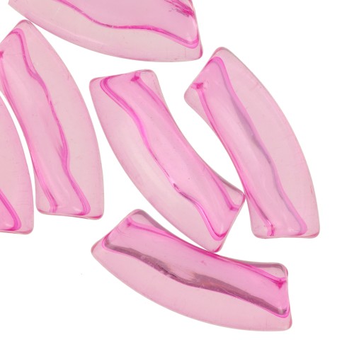 Perline tubolari curve in acrilico trasparente 35x11 mm - Rosa x6