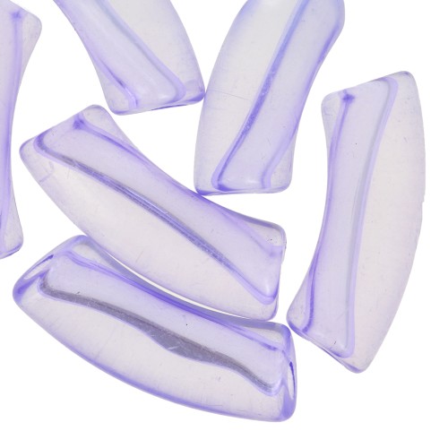 Perline tubolari curve in acrilico trasparente 35x11 mm - Violet x6