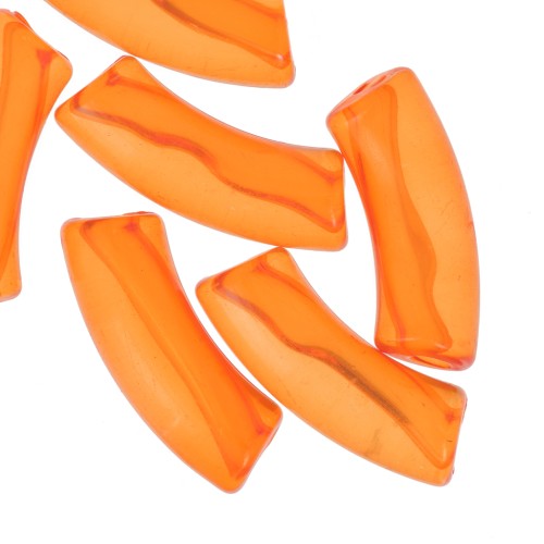 Perline tubolari curve in acrilico trasparente 35x11 mm - Arancione x6