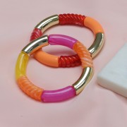 Perline tubolari curve in acrilico trasparente 35x11mm Lilla marmorizzato x6