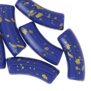 Perline tubolari curve 35x11 mm in acrilico opaco - Blu reale - Oro screziato x6