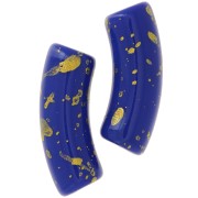 Perline tubolari curve 35x11 mm in acrilico opaco - Blu reale - Oro screziato x6