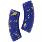 Perline tubolari curve 35x11 mm in acrilico opaco - Blu reale - Oro screziato x6