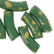 Perline tubolari curve 35x11 mm in acrilico opaco - Verde abete - Oro screziato x6
