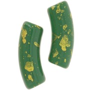 Perline tubolari curve in acrilico opaco 35x11 mm Verde abete screziato d'oro x6