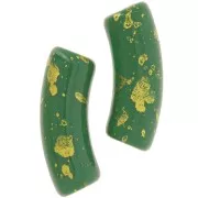 Perline tubolari curve in acrilico opaco 35x11 mm Verde abete screziato d'oro x6