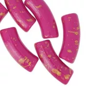 Fuschia - Perles tube incurvé en acrylique opaque 35x11mm Fuchsia Tacheté Doré x6 Perles tube incurvé en acrylique opaque 35x11mm Fuchsia Tacheté Doré x6