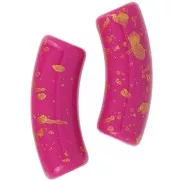 Perline tubolari curve 35x11 mm in acrilico opaco - Fucsia - Oro screziato x6