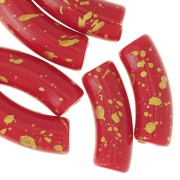 Perline tubolari curve 35x11 mm in acrilico opaco - Rosso - Oro screziato x6