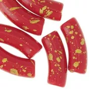 Perline tubolari curve 35x11 mm in acrilico opaco - Rosso - Oro screziato x6