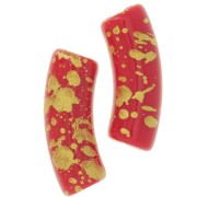 Perline tubolari curve 35x11 mm in acrilico opaco - Rosso - Oro screziato x6