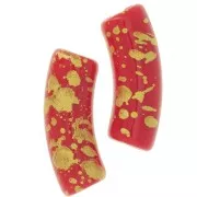 Perline tubolari curve 35x11 mm in acrilico opaco - Rosso - Oro screziato x6