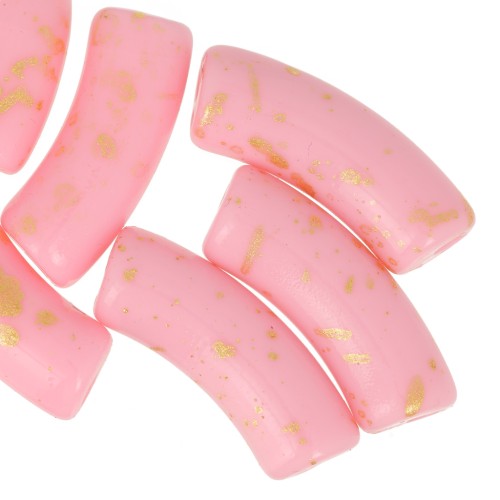 Perline tubolari curve 35x11 mm in acrilico opaco - Rosa - Oro screziato x6
